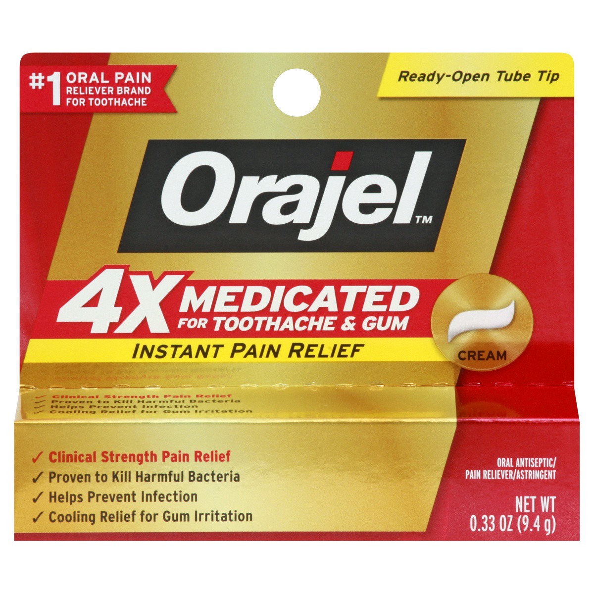 slide 1 of 4, Orajel Cream Instant Pain Relief Toothache & Gum 0.33 oz, 0.33 oz