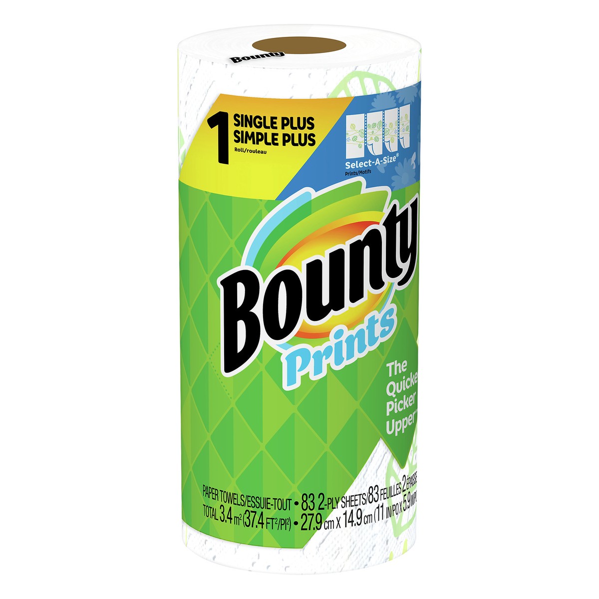 slide 2 of 5, Bounty 2-Ply Single Plus Roll Prints Select-A-Size Paper Towels 1 ea, 1 ct