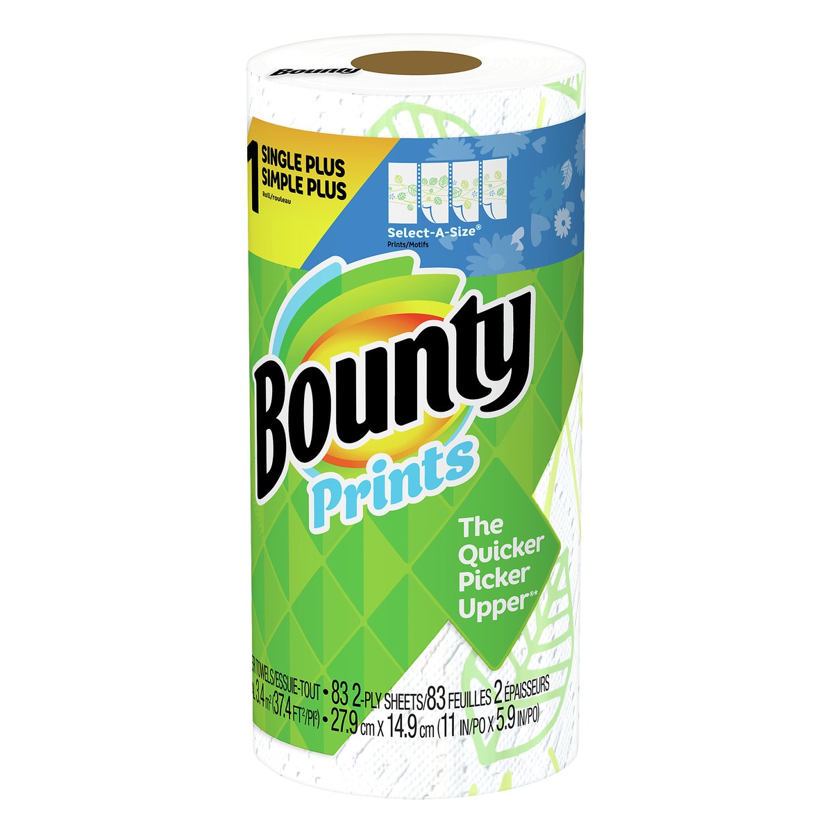 slide 3 of 5, Bounty 2-Ply Single Plus Roll Prints Select-A-Size Paper Towels 1 ea, 1 ct