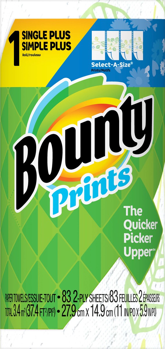 slide 5 of 5, Bounty 2-Ply Single Plus Roll Prints Select-A-Size Paper Towels 1 ea, 1 ct