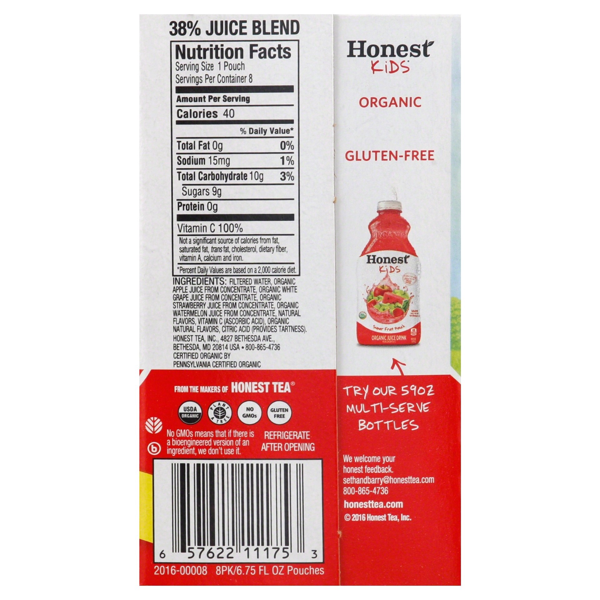 slide 8 of 9, Honest Kids Super Fruit Punch Organic Fruit Juice, 6.75 fl oz, 8 Pack, 54 fl oz