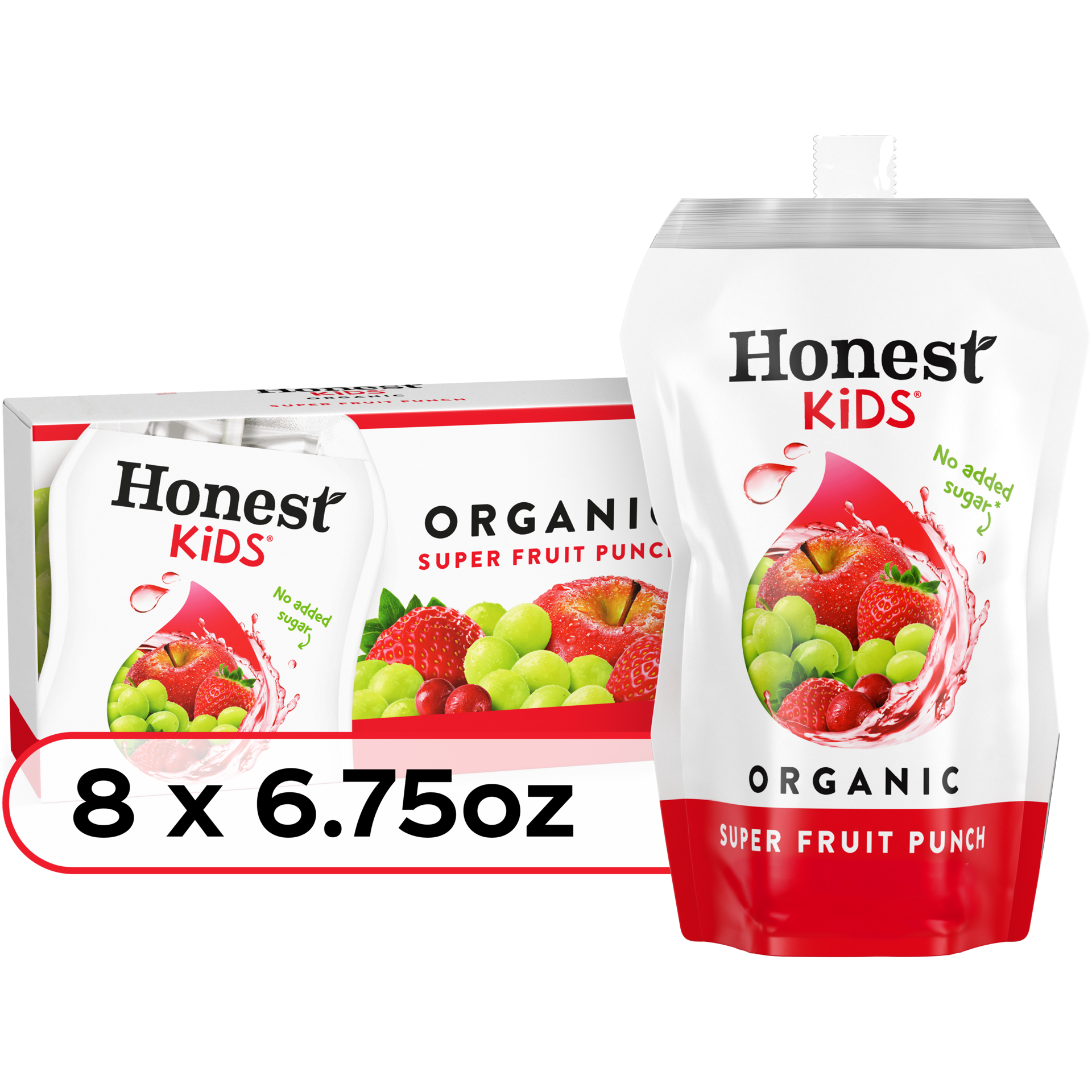 slide 1 of 9, Honest Kids Organic Super Fruit Punch Juice Drink Pouches 8-pack, 6.75 oz. each, 54 fl oz