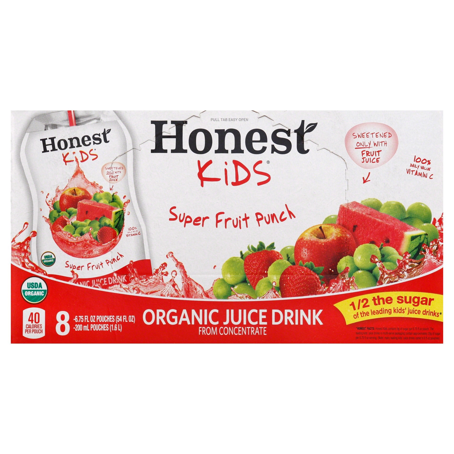 slide 5 of 9, Honest Kids Super Fruit Punch Organic Fruit Juice, 6.75 fl oz, 8 Pack, 54 fl oz