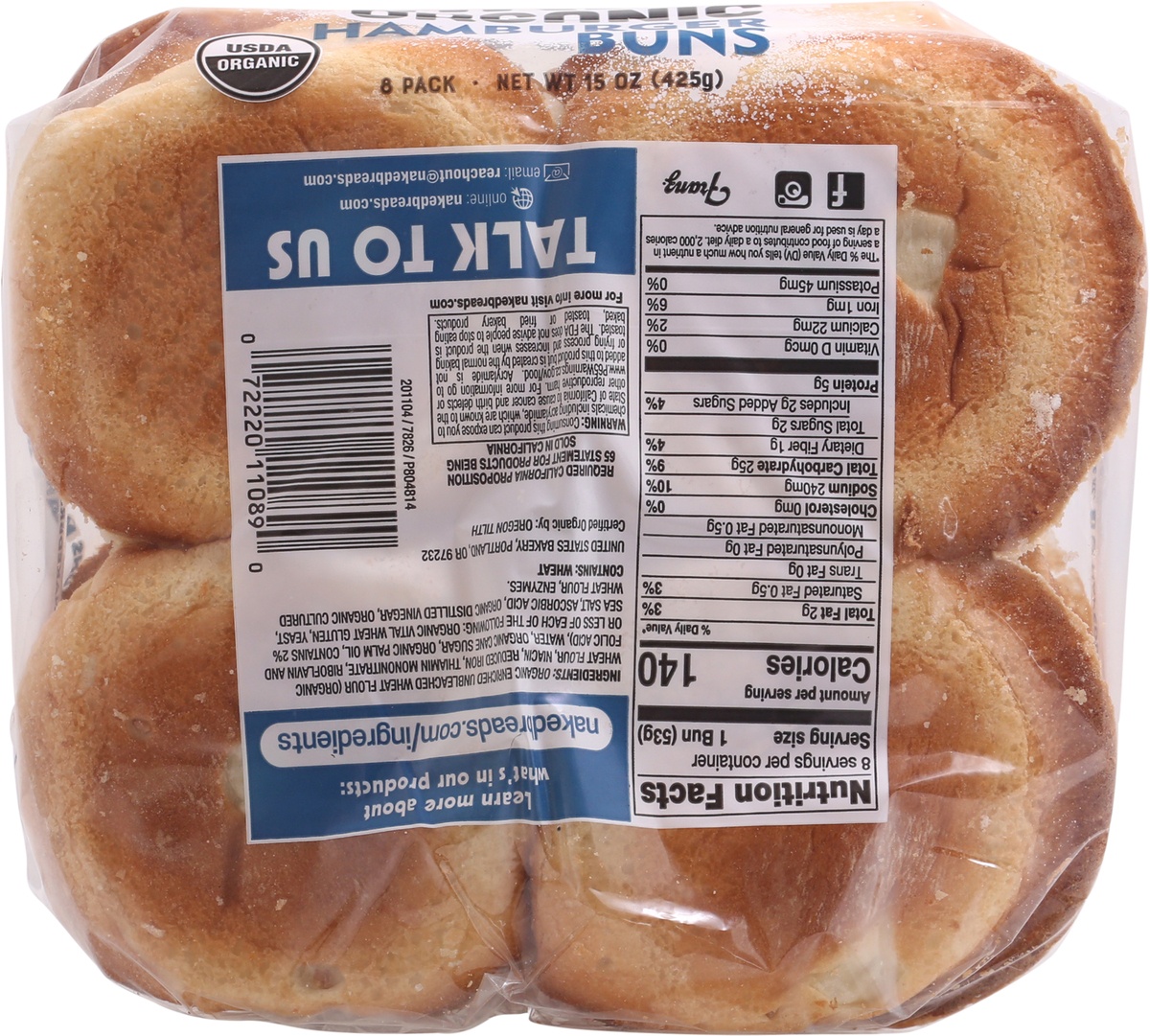 slide 5 of 9, Naked Bread Organic Hamburger Buns 8 ea Bag, 15 oz