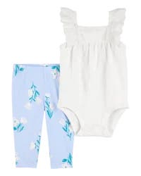 Carter's Baby 2-Piece Eyelet Flutter Bodysuit Pant Set White/Blue 9M