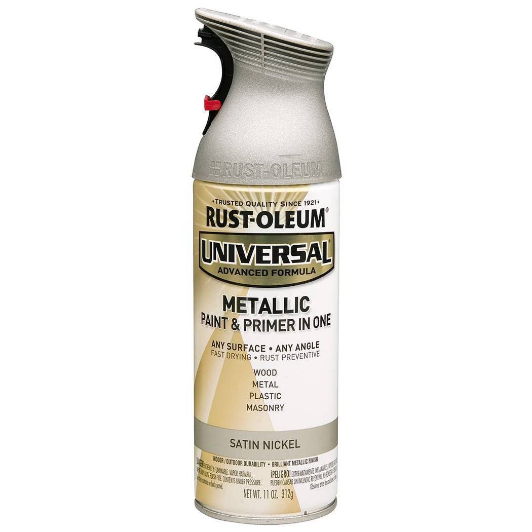 slide 1 of 1, Rust-Oleum Universal Metallic Paint & Primer in One Spray Paint - 249130, Satin Nickel, 11 oz