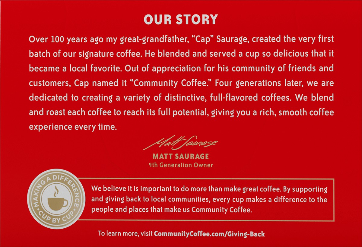 slide 6 of 9, Community Coffee Singe-Serve Cups Dark Roast 2x Caffeine Coffee 10 ea, 10 ct
