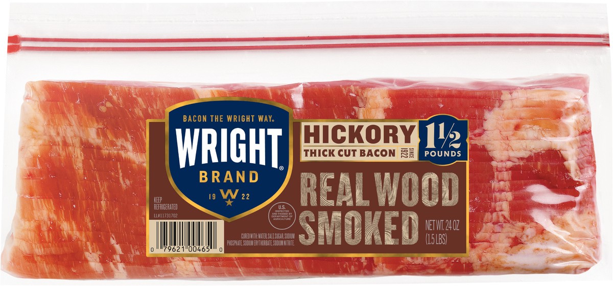 slide 4 of 7, Wright Brand Hickory Real Wood Smoked Thick Cut Bacon, 24 oz Stack Pack, 24 oz