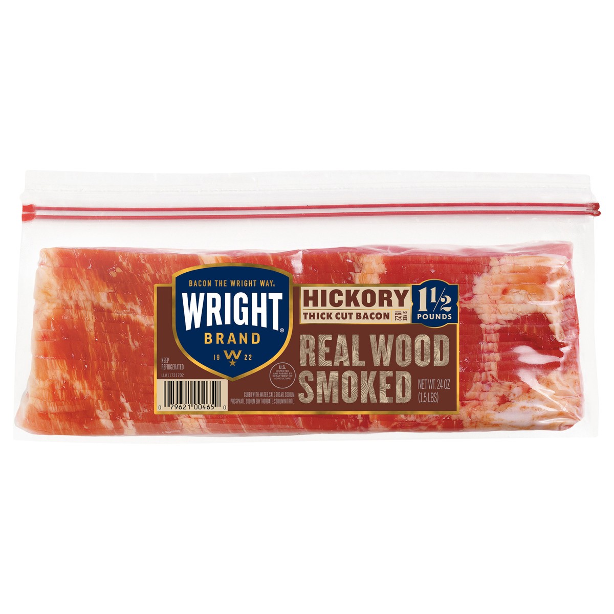 slide 1 of 7, Wright Brand Hickory Real Wood Smoked Thick Cut Bacon, 24 oz Stack Pack, 24 oz