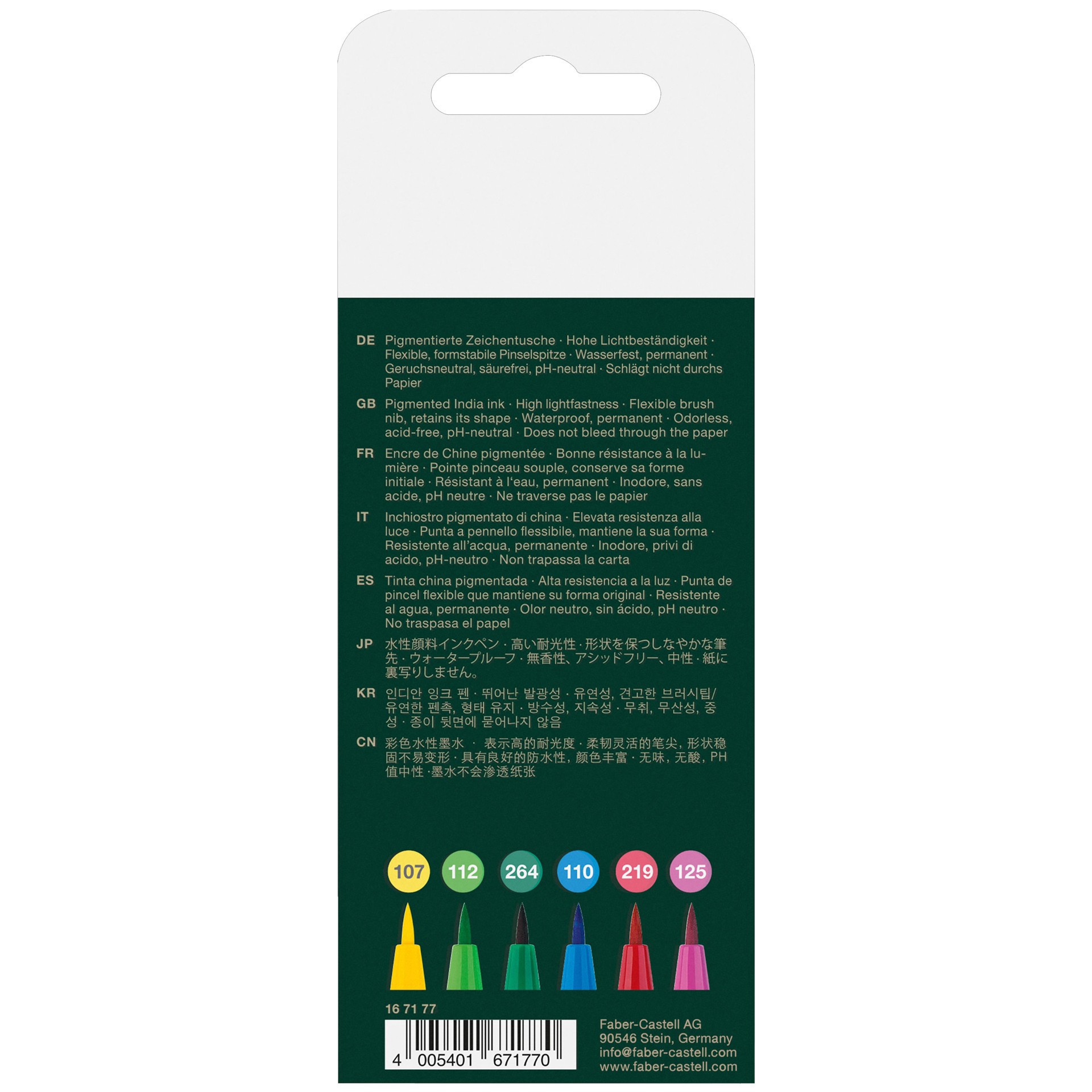 slide 4 of 4, Faber-Castell Pitt 6 Color Artist Brush Pen Set, 6 brush tip pens