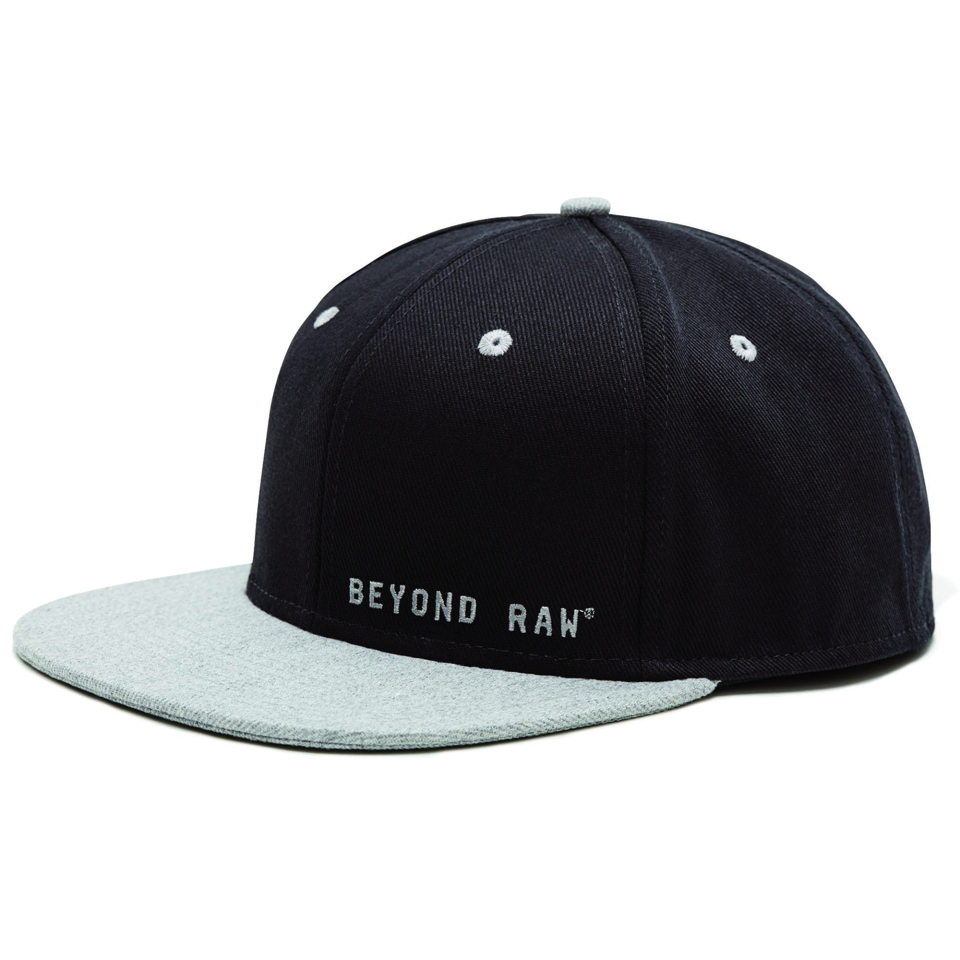 slide 1 of 1, Beyond Raw Flat Bill Black Hat, Gray Bill, 1 ct