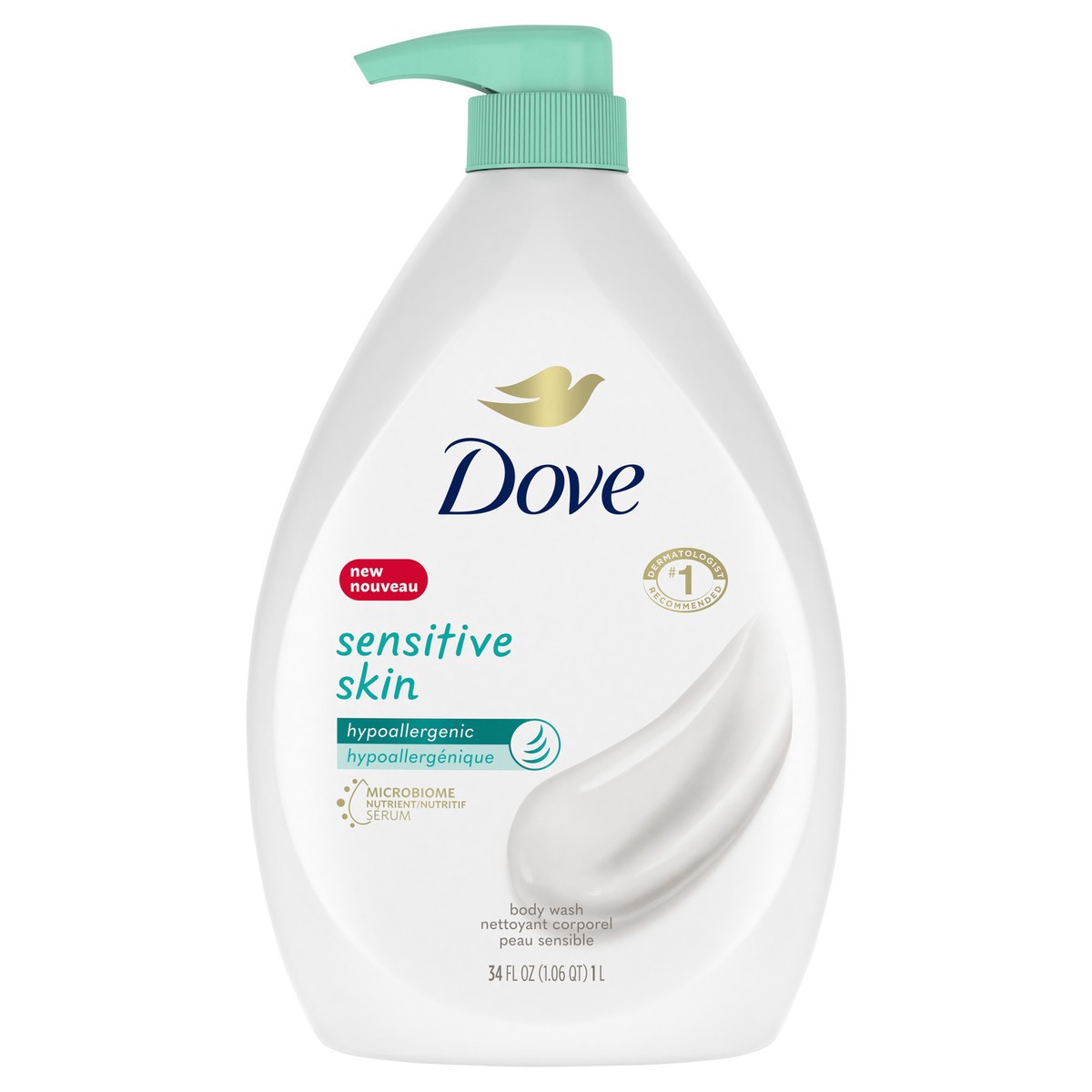 slide 1 of 1, Dove Sensitive Skin Pump Body Wash, 34 fl oz