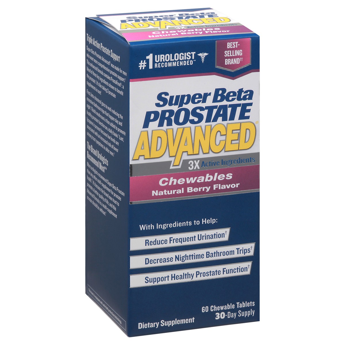 slide 13 of 13, Super Beta Prostate Advanced Chewable Tablets Natural Berry Flavor Chewables 60 60 ea Box, 60 ct