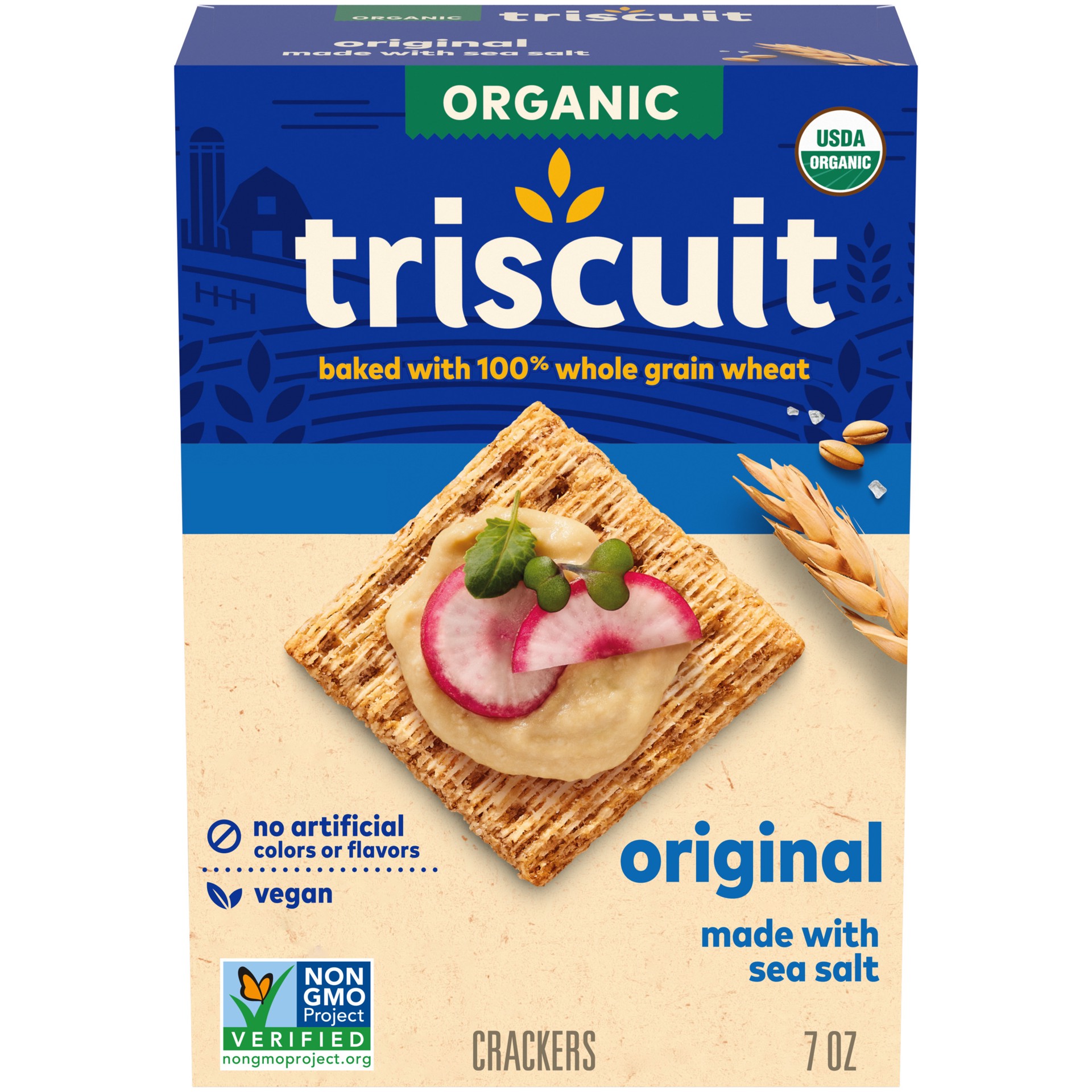 slide 1 of 9, Triscuit Organic Original Whole Grain Wheat Crackers, Organic Crackers, Vegan Crackers, 7 oz, 7 oz