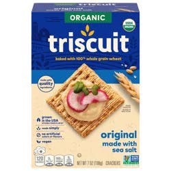 Triscuit Organic Original Whole Grain Wheat Crackers, Organic Crackers, Vegan Snacks, Lunch Snacks, 7 oz