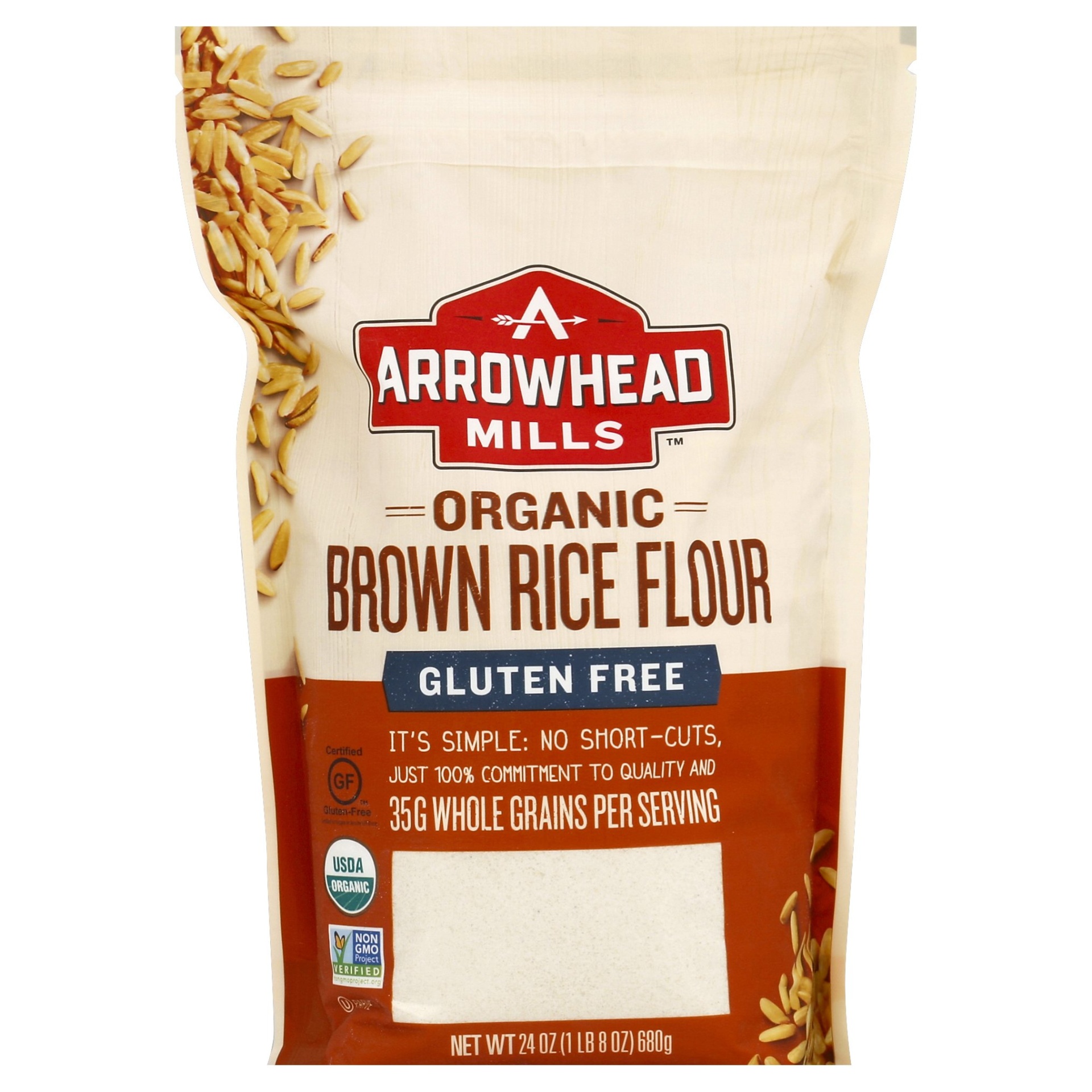 slide 1 of 1, Arrowhead Mills Organic Gluten Free Brown Rice Flour, 24 oz