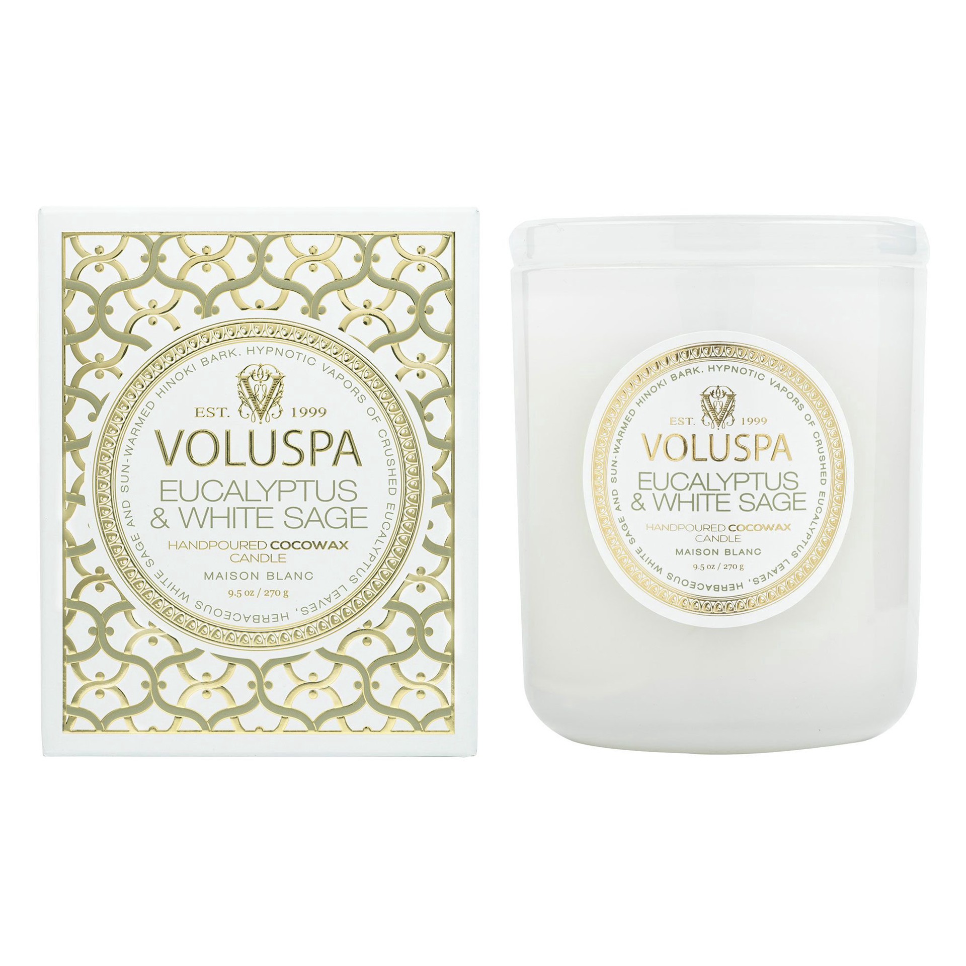 slide 1 of 1, Voluspa Eucalyptus & White Sage Boxed Candle, 9.5 oz