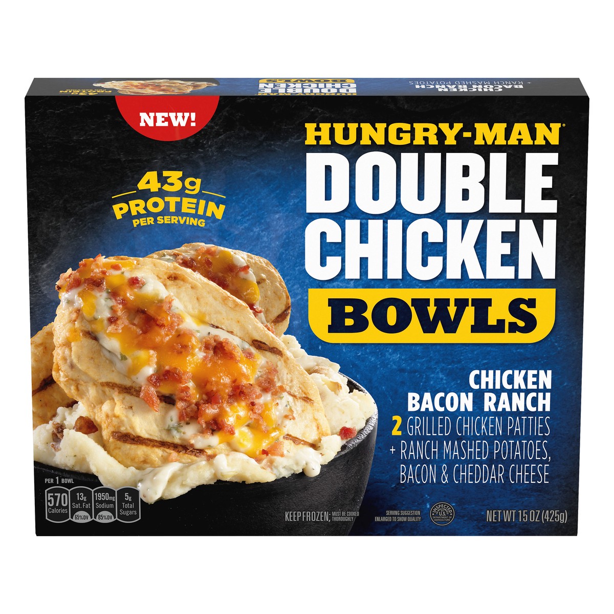 slide 1 of 13, Hungry-Man Double Chicken Bowls Chicken Bacon Ranch Chicken Bacon Ranch 15 oz, 15 oz