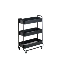 RH 3 Tier Wide Metal Utility Cart Black