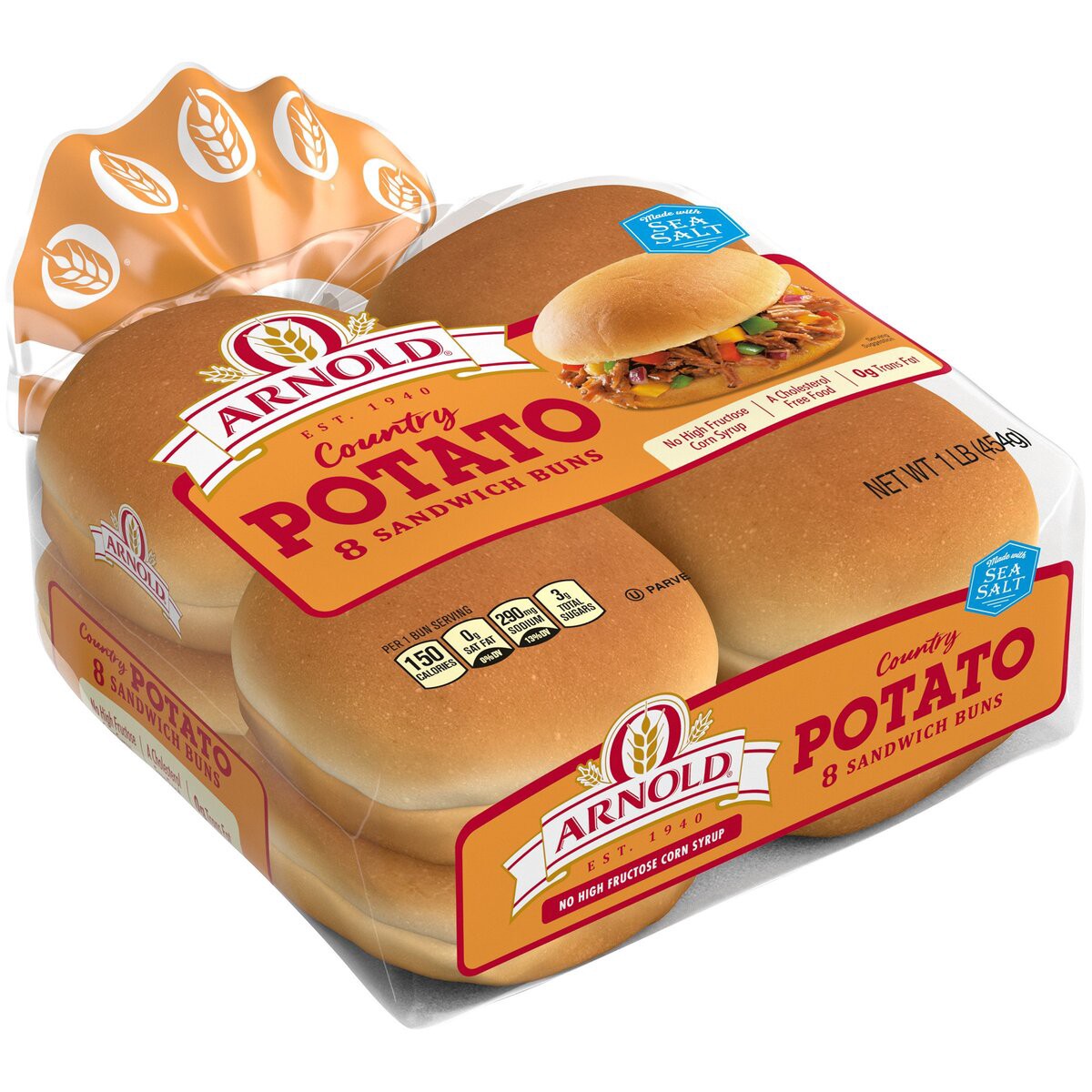 slide 3 of 6, Arnold Potato Buns, 8 count, Hamburger Buns, 16 oz Bag, 8 ct