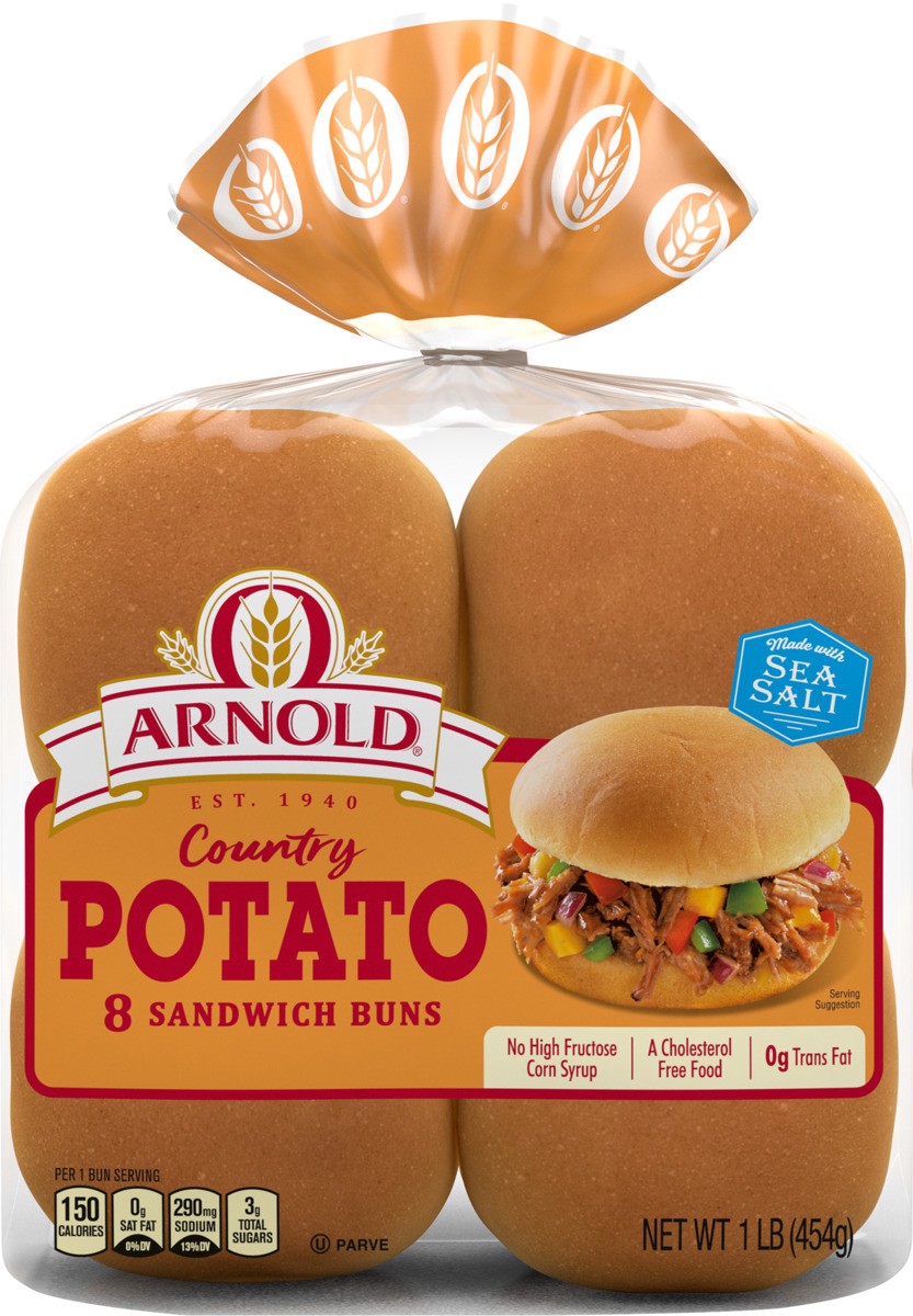 slide 4 of 6, Arnold Potato Buns, 8 count, Hamburger Buns, 16 oz Bag, 8 ct