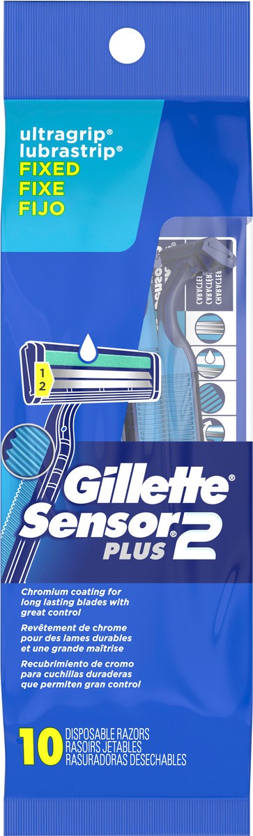 slide 2 of 2, Gillette Sensor2 Plus Men''s Disposable Razors, 10 Count, 10 ct