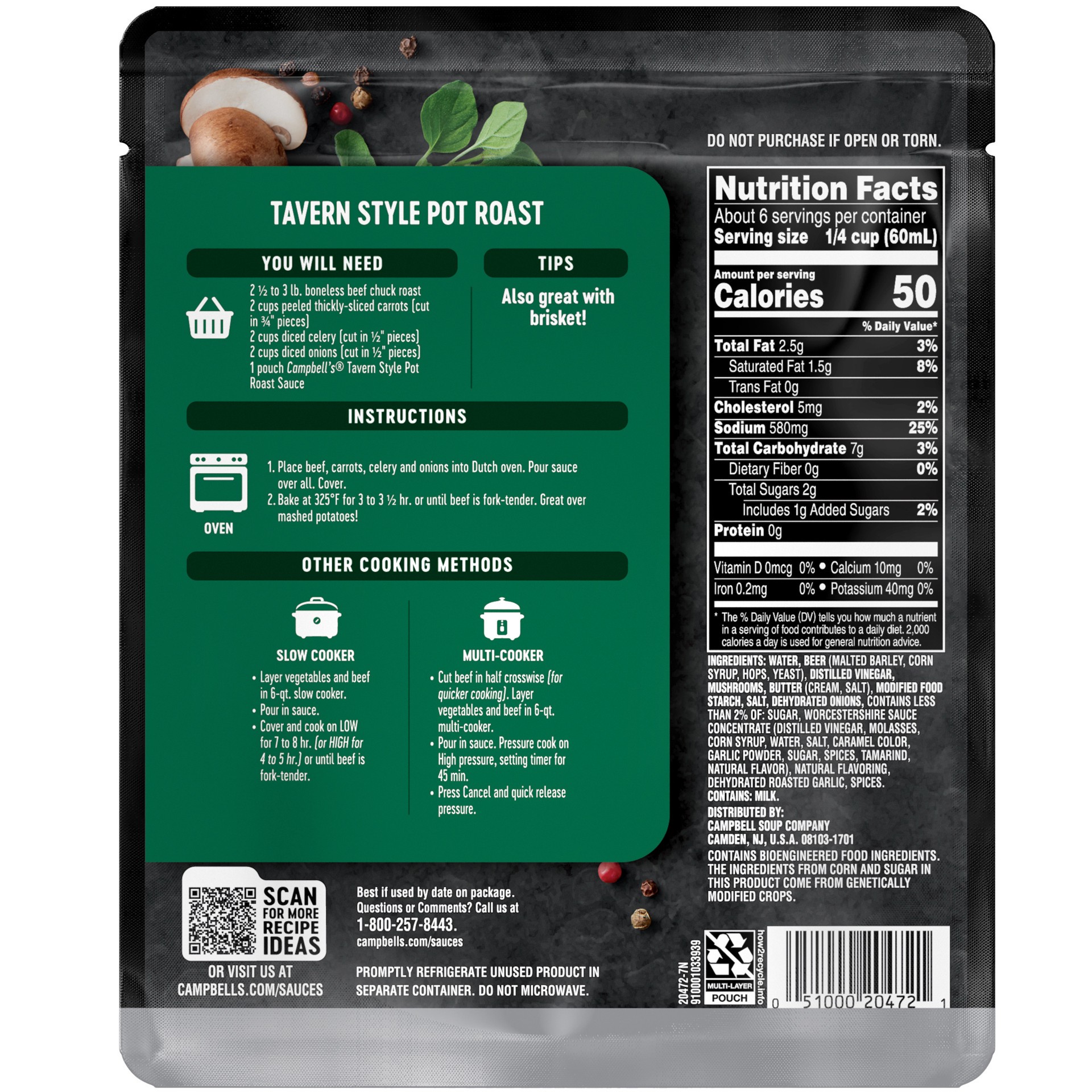 slide 5 of 5, Campbell's Cooking Sauces, Tavern Style Pot Roast, 13 Oz Pouch, 13 oz