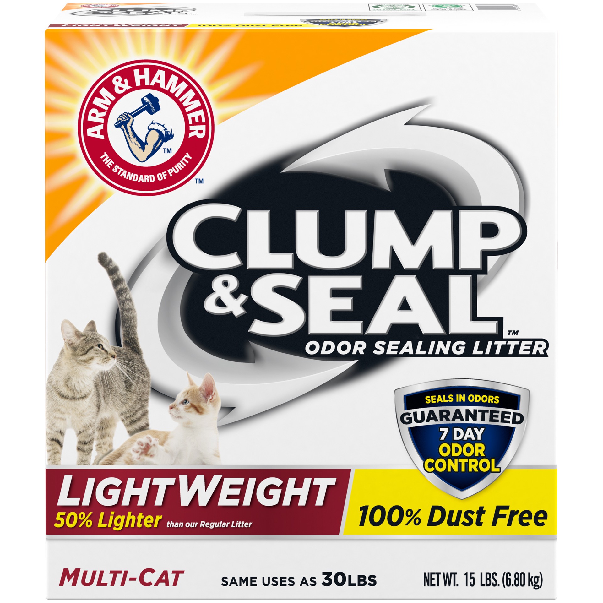 slide 1 of 4, Arm & Hammer Clump & Seal Lightweight Cat Litter, Multi Cat, 15lb, 15 lb