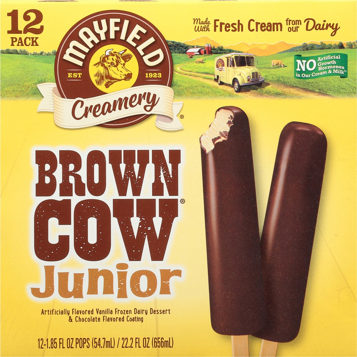 slide 6 of 9, Mayfield Creamery Brown Cows, Vanilla Ice Cream Bars with a Chocolate Flavored Coating - 1.85 Fl Oz (Pack of 12), 12 ct