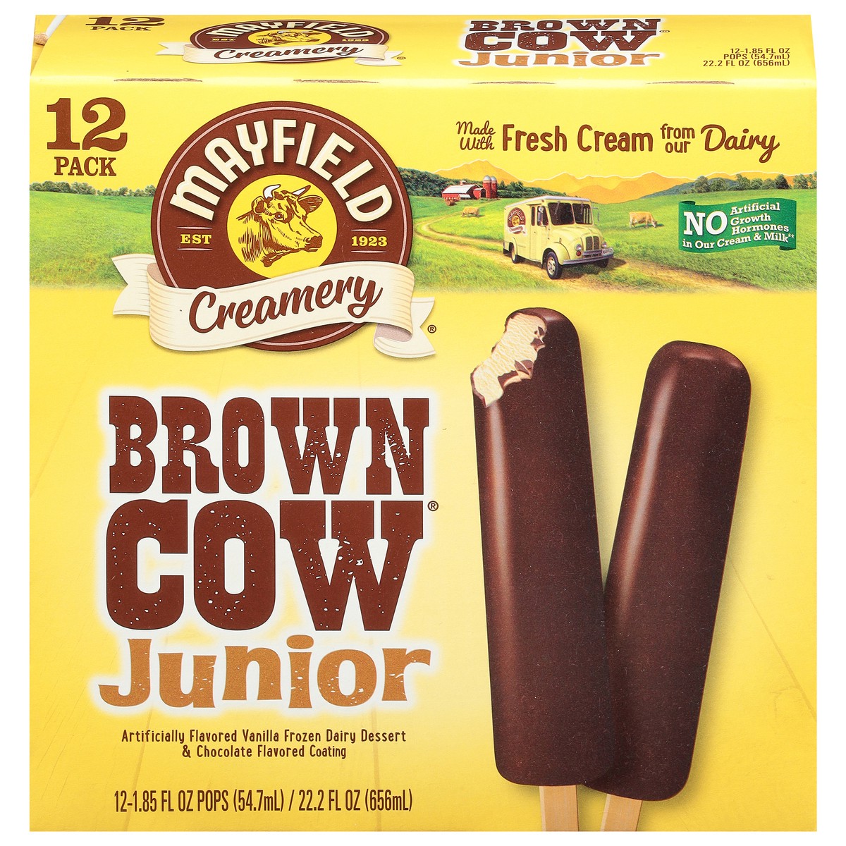 slide 1 of 9, Mayfield Creamery Brown Cows, Vanilla Ice Cream Bars with a Chocolate Flavored Coating - 1.85 Fl Oz (Pack of 12), 12 ct