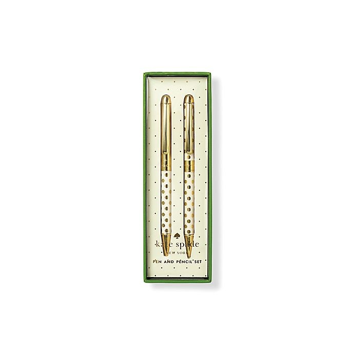 slide 1 of 1, Kate Spade New York Polka Dot Pen and Pencil Set - Gold, 1 ct