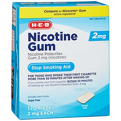 slide 1 of 1, H-E-B 2 mg Nicotine Gum Stop Smoking Aid, 170 ct