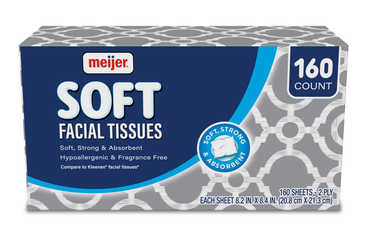 slide 1 of 7, Meijer Soft Facial Tissue White, 160 ct