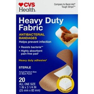 slide 1 of 1, CVS Health Heavy Duty Fabric Anti-Bacterial Bandages, One Size, 20 Ct, 1 ct