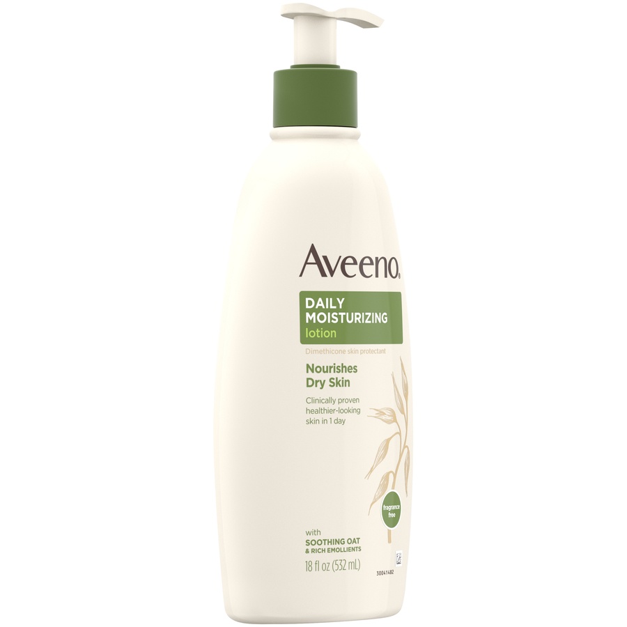 slide 2 of 6, Aveeno Daily Moisturizing Body Lotion with Soothing Oat and Rich Emollients to Nourish Dry Skin, Gentle & Fragrance-Free Lotion is Non-Greasy & Non-Comedogenic, 18 fl oz