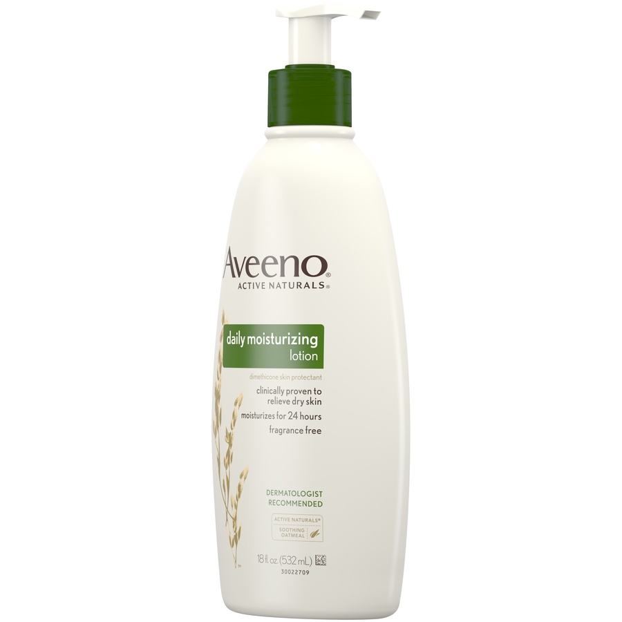 slide 3 of 6, Aveeno Daily Moisturizing Body Lotion with Soothing Oat and Rich Emollients to Nourish Dry Skin, Gentle & Fragrance-Free Lotion is Non-Greasy & Non-Comedogenic, 18 fl oz