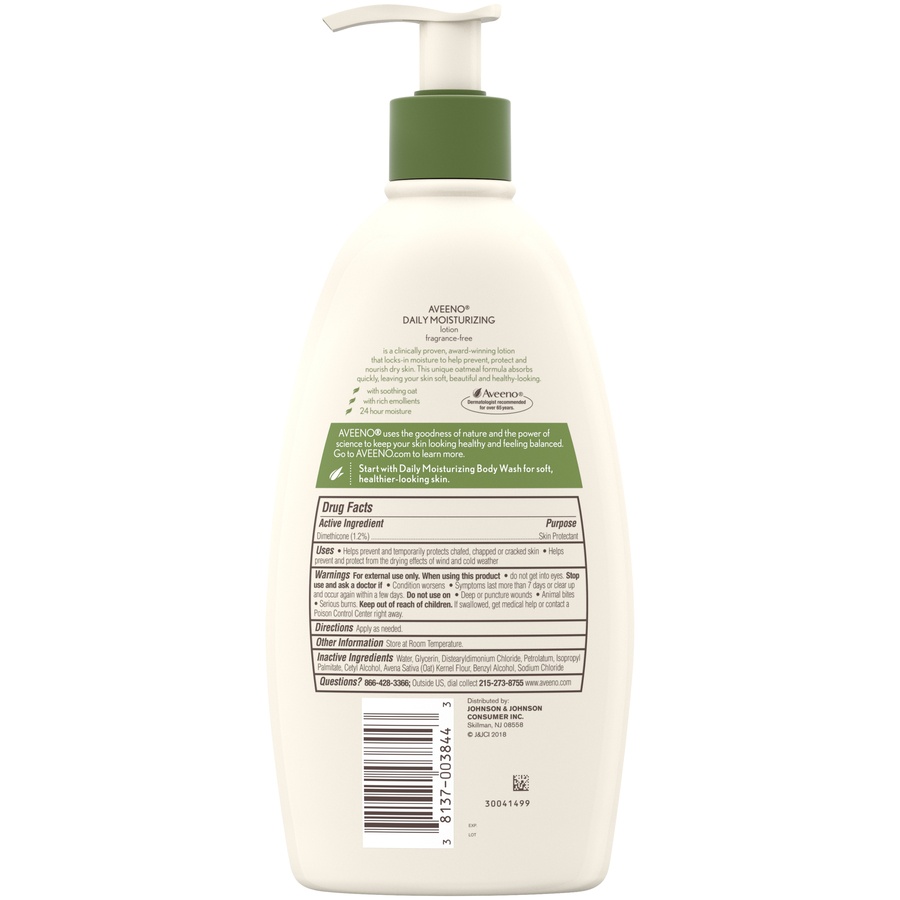 slide 6 of 6, Aveeno Daily Moisturizing Body Lotion with Soothing Oat and Rich Emollients to Nourish Dry Skin, Gentle & Fragrance-Free Lotion is Non-Greasy & Non-Comedogenic, 18 fl oz