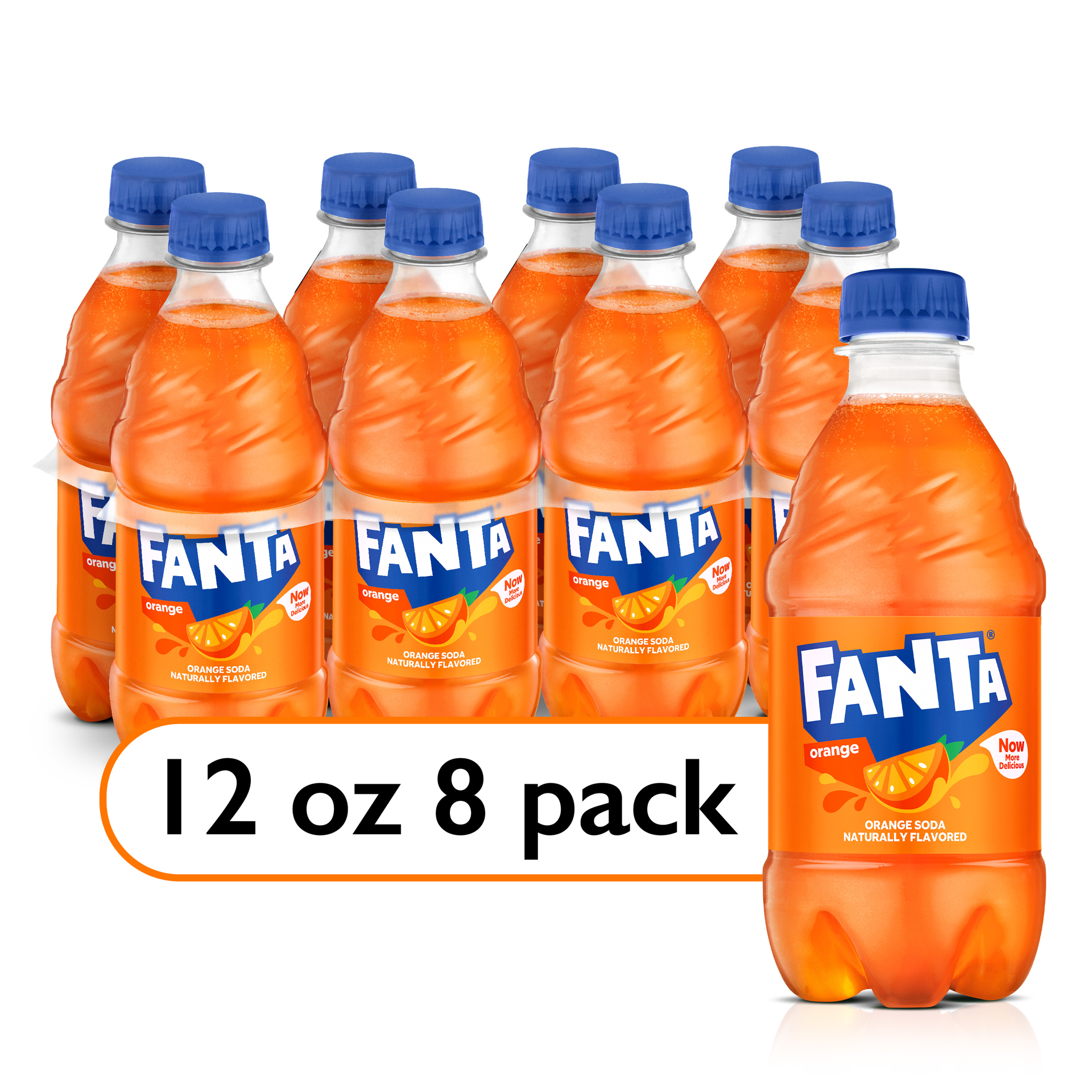 slide 1 of 9, Fanta Orange Soda Bottles, 12 fl oz, 8 Pack, 8 ct