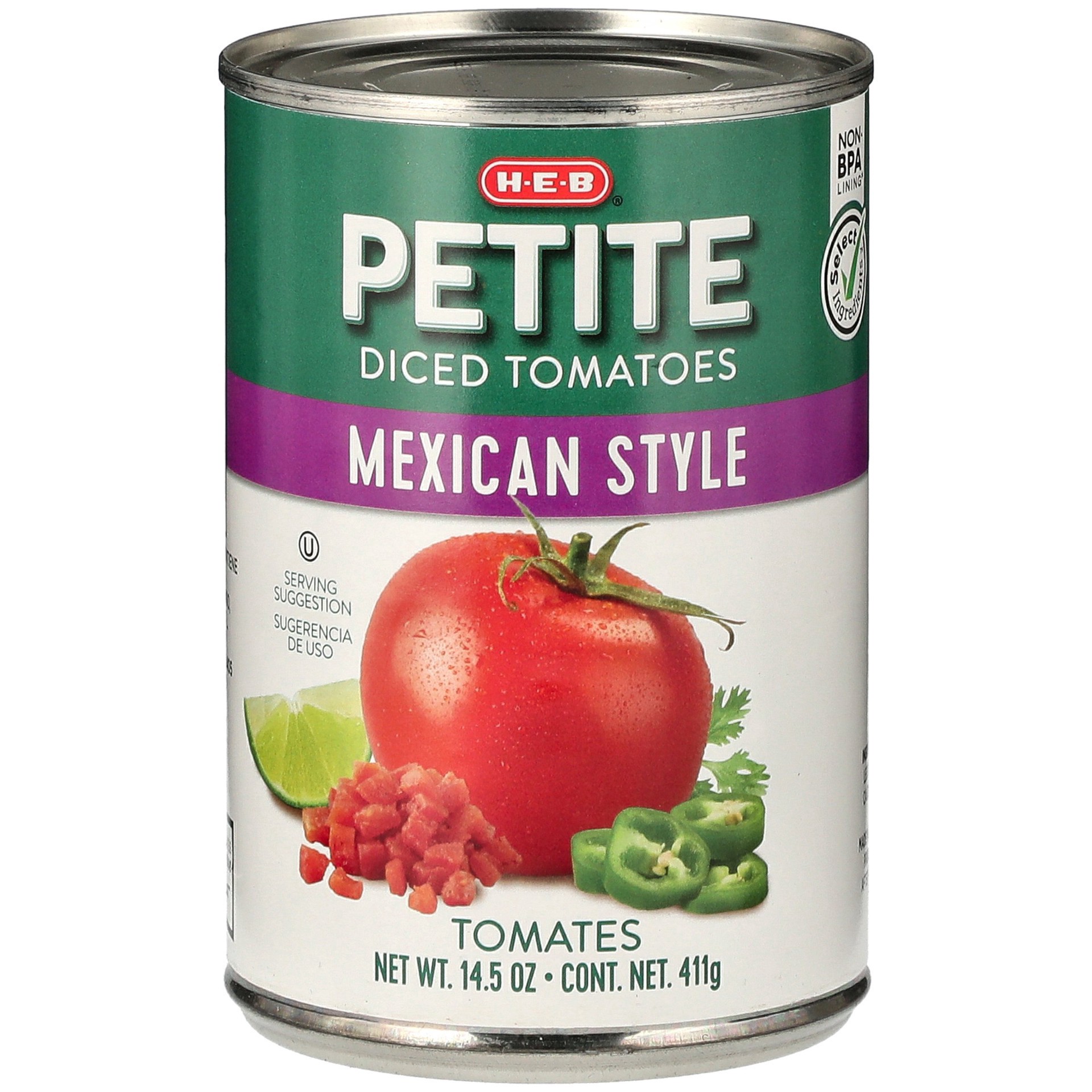 slide 1 of 1, H-E-B Diced Tomatoes Mexican Style, 14.5 oz