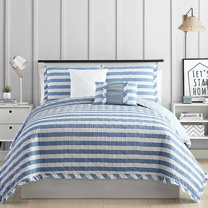 slide 1 of 6, Pacific Coast Textiles Linen Stripe Queen Quilt Set, 5 ct