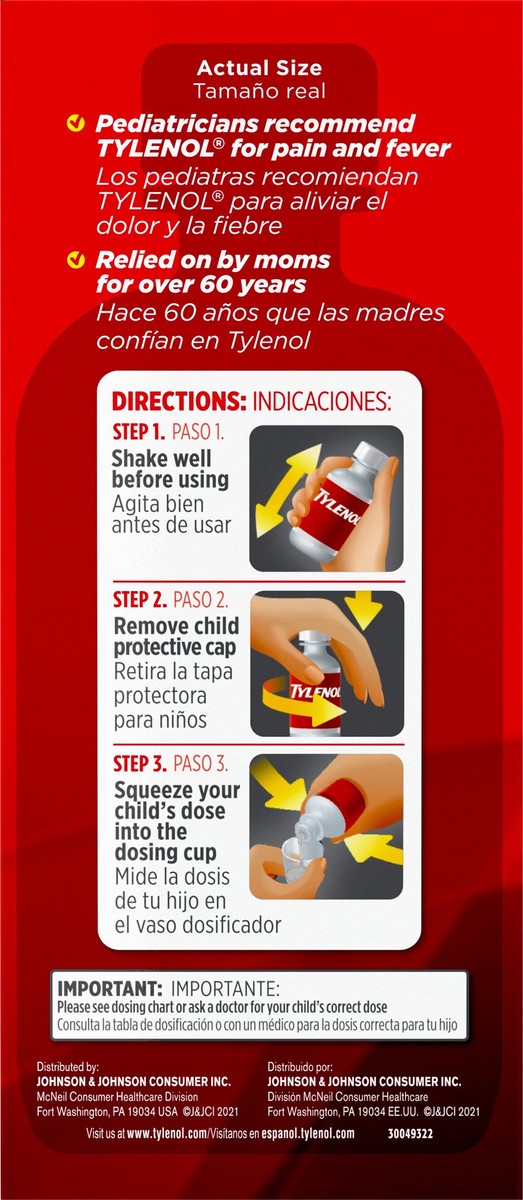 slide 5 of 8, Children's Tylenol Liquid Pain Relief & Fever Medicine, Oral Suspension, Dye-Free, Acetaminophen, Aspirin-Free, Ibuprofen-Free, High Fructose Corn Syrup-Free; Cherry Flavor, 8 fl. oz.; Pack of 1, 8 fl oz