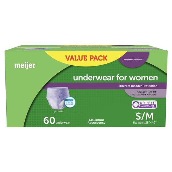 slide 12 of 17, Meijer Underwear for Women, Maximum Absorbency, Small/Medium, 60 ct