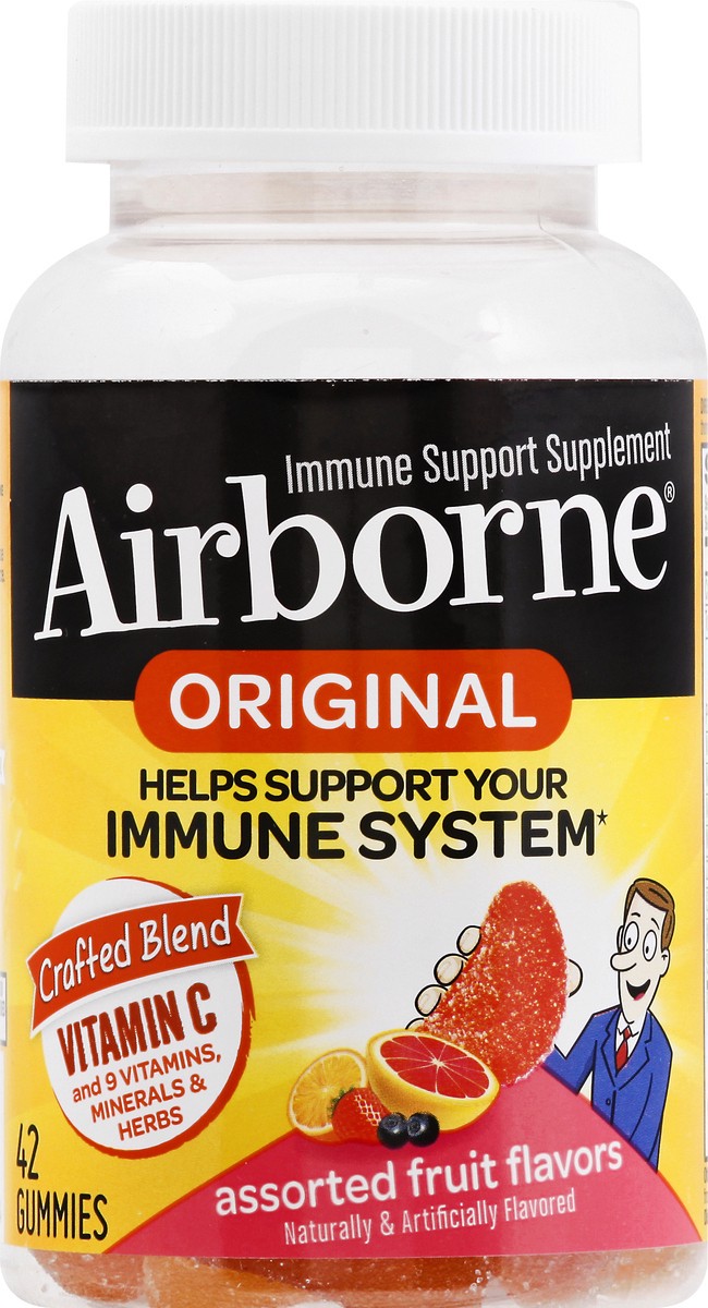 slide 1 of 4, Airborne Original Gummies Assorted Fruit Flavors Immune System 42 ea, 42 ct