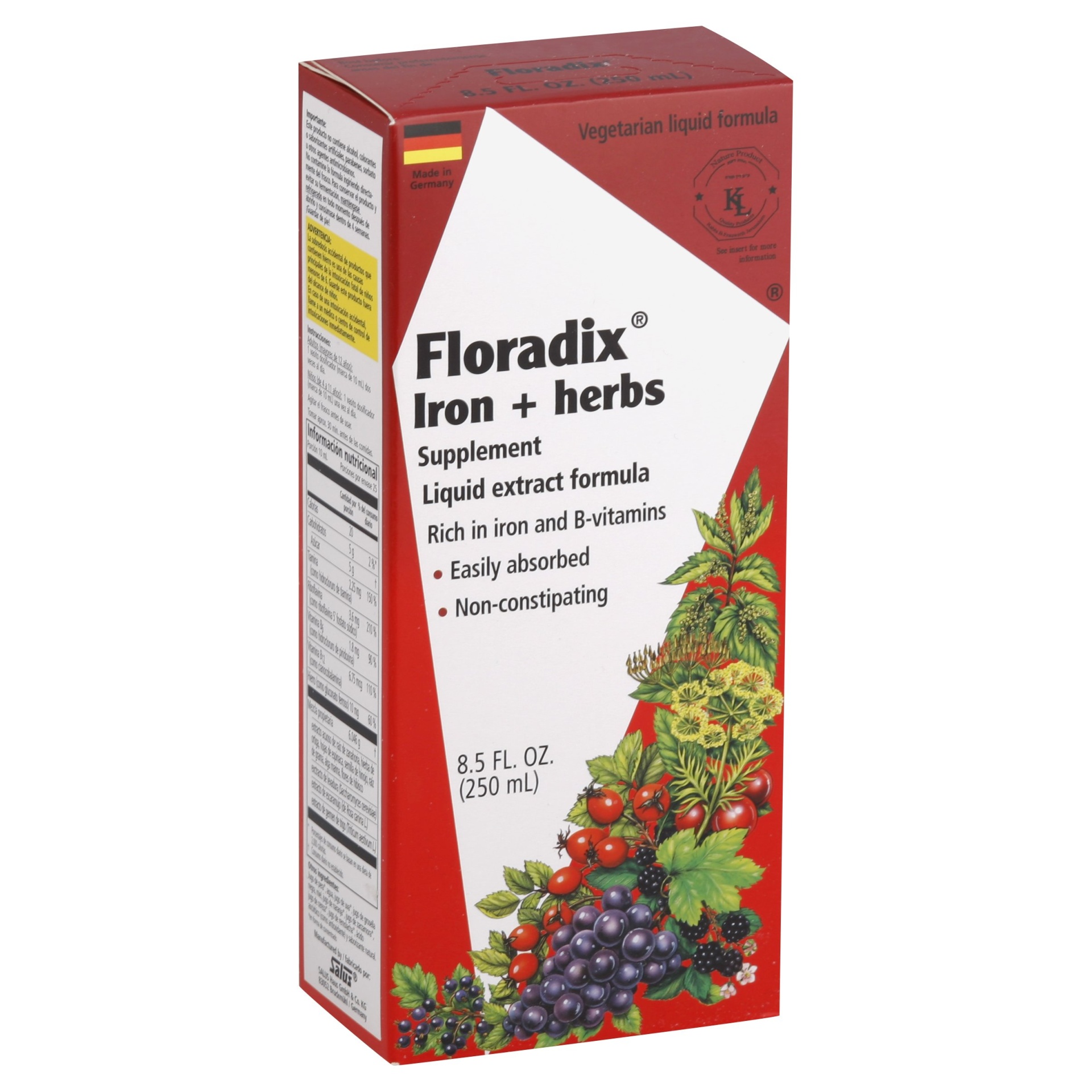 slide 1 of 1, Floradix Iron + Herbs Liquid Extract Formula, 8.5 oz
