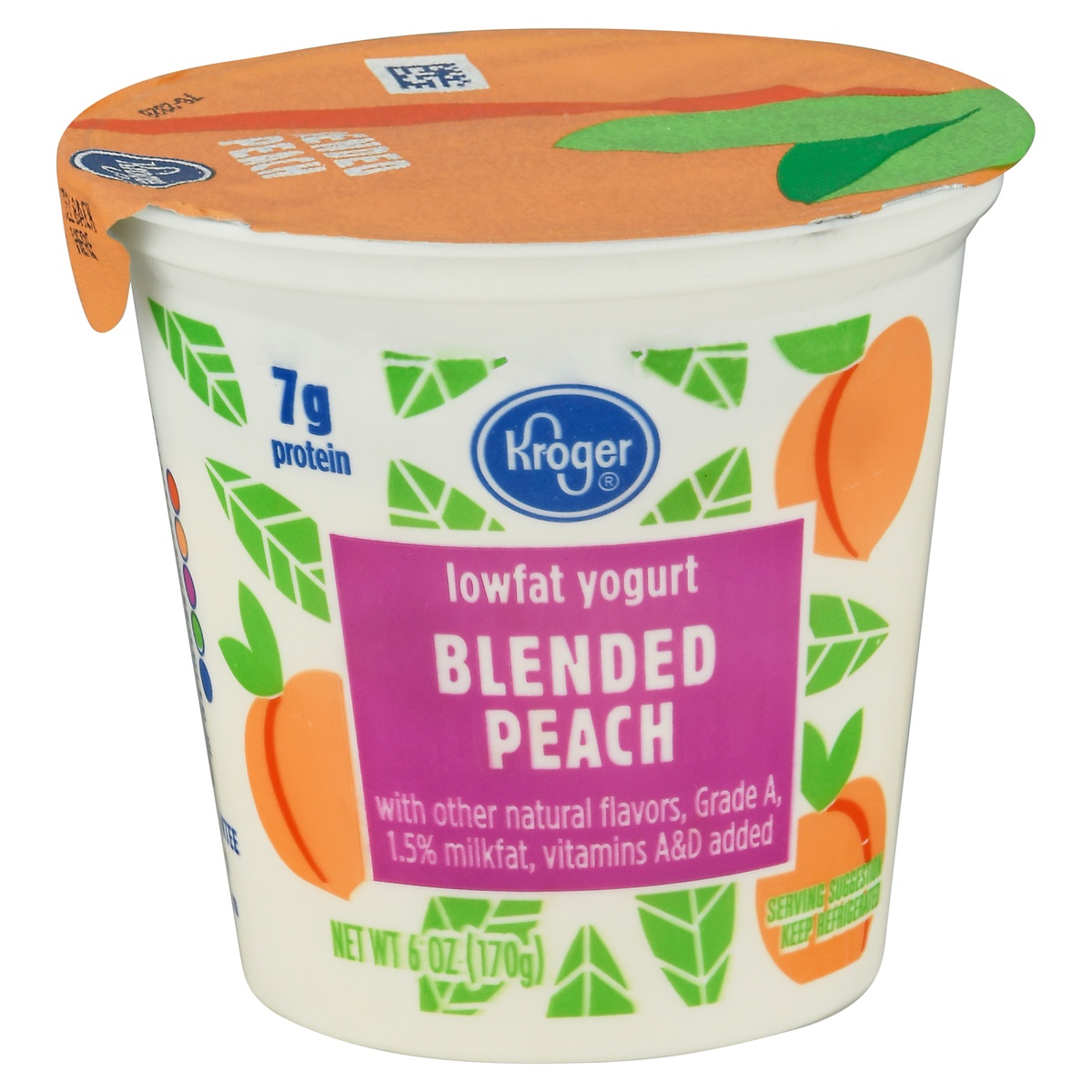 slide 1 of 1, Kroger Blended Peach Lowfat Yogurt, 6 oz