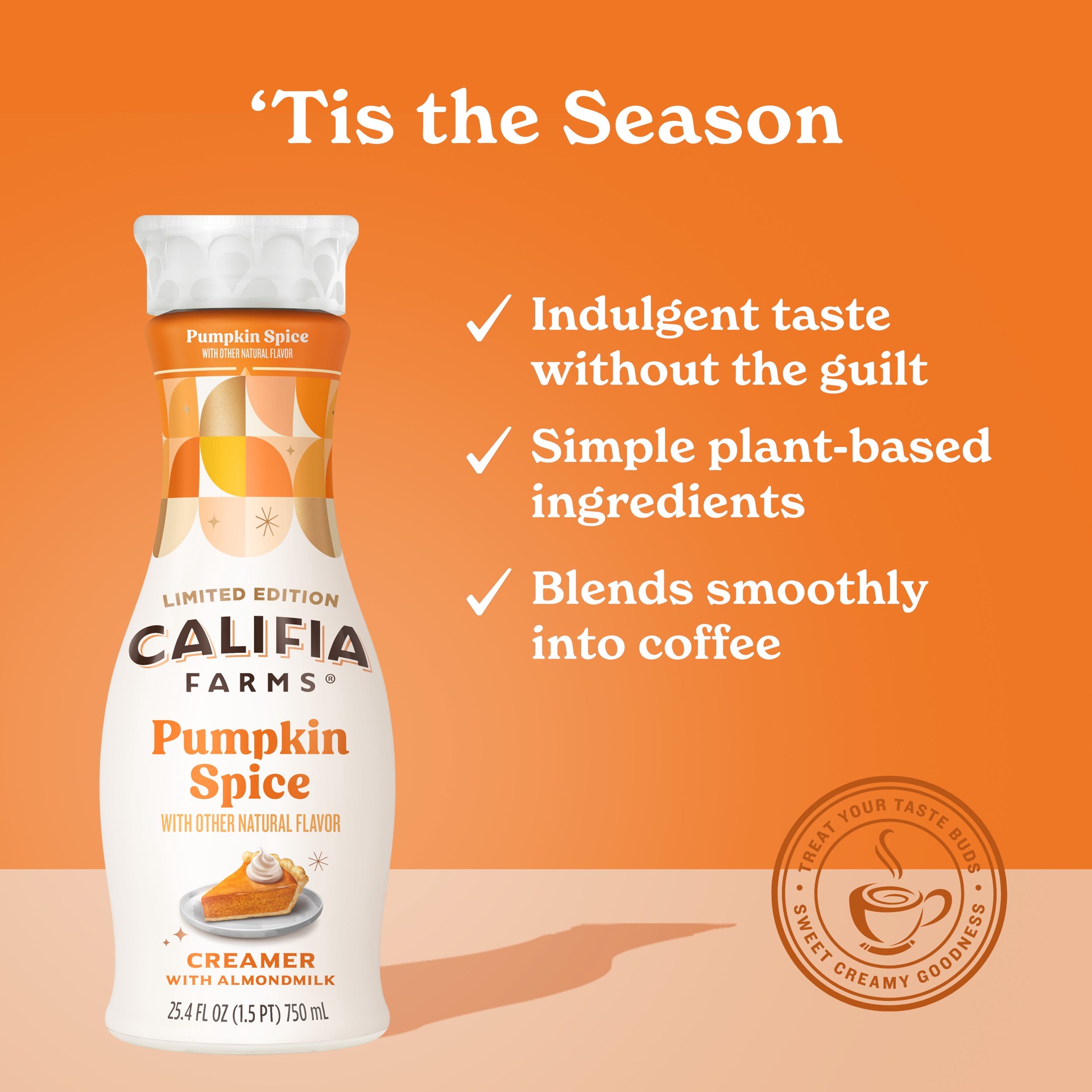 slide 4 of 5, Califia Farms Pumpkin Spice Creamer with Almondmilk 25.4 fl oz Bottle, 25.4 fl oz