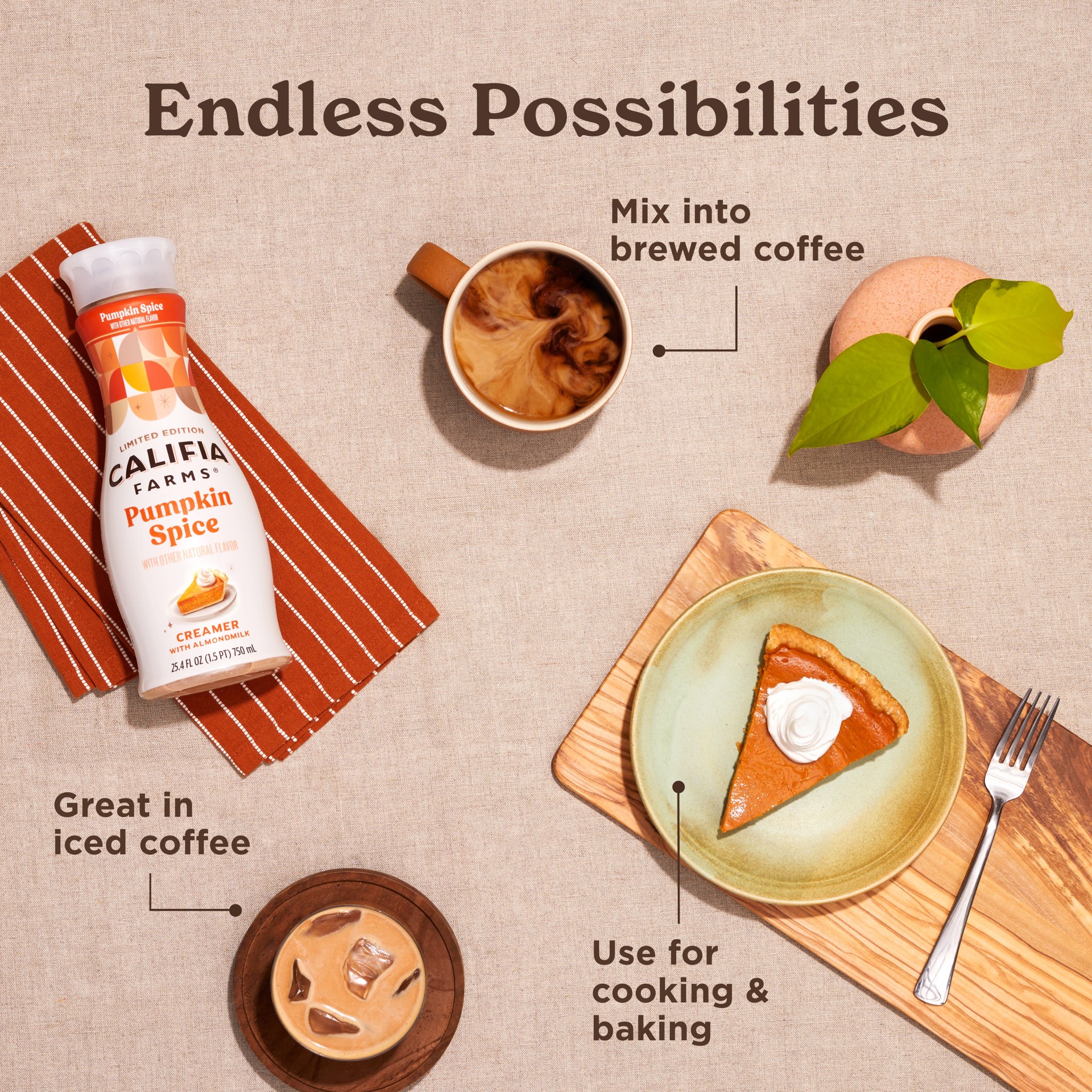 slide 3 of 5, Califia Farms Pumpkin Spice Creamer with Almondmilk 25.4 fl oz Bottle, 25.4 fl oz