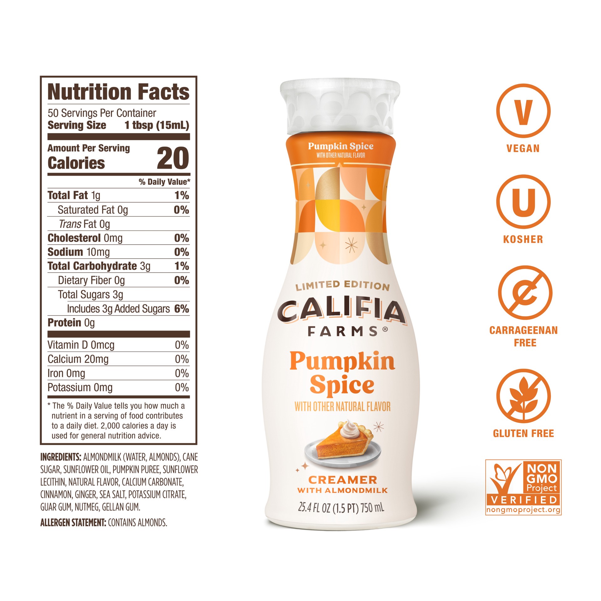 slide 5 of 5, Califia Farms Pumpkin Spice Creamer with Almondmilk 25.4 fl oz Bottle, 25.4 fl oz