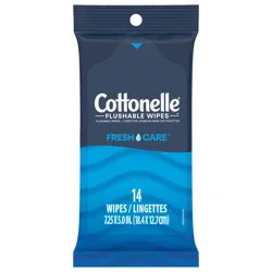 Cottonelle Fresh Care On-The-Go Flushable Wet Wipes, Adult Wet Wipes, 1 On-The-Go Pack, 14 Wipes Per Pack