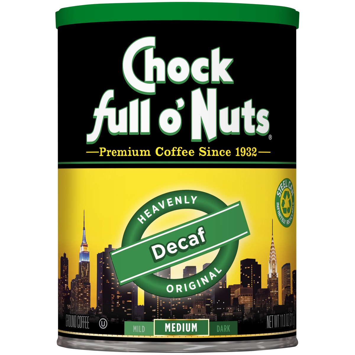 slide 2 of 7, Chock Full O' Nuts Heavenly Original Medium Roast Decaf Ground Coffee - 11 oz, 11 oz